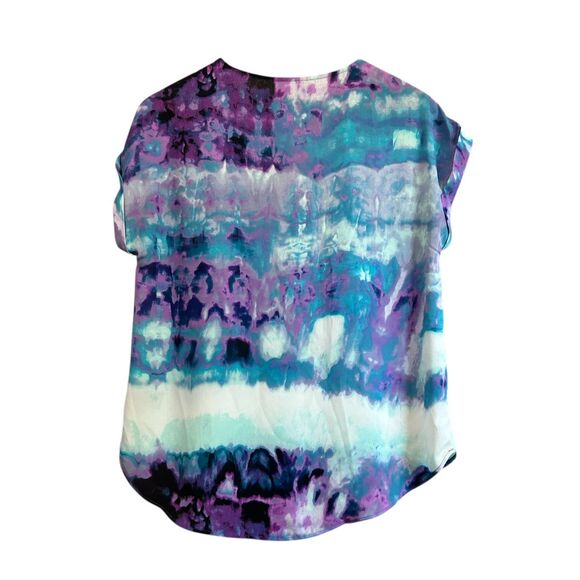 Women's Blouse Top Purple Blue Abstract Print Short Sleeve - Picture 5 of 5